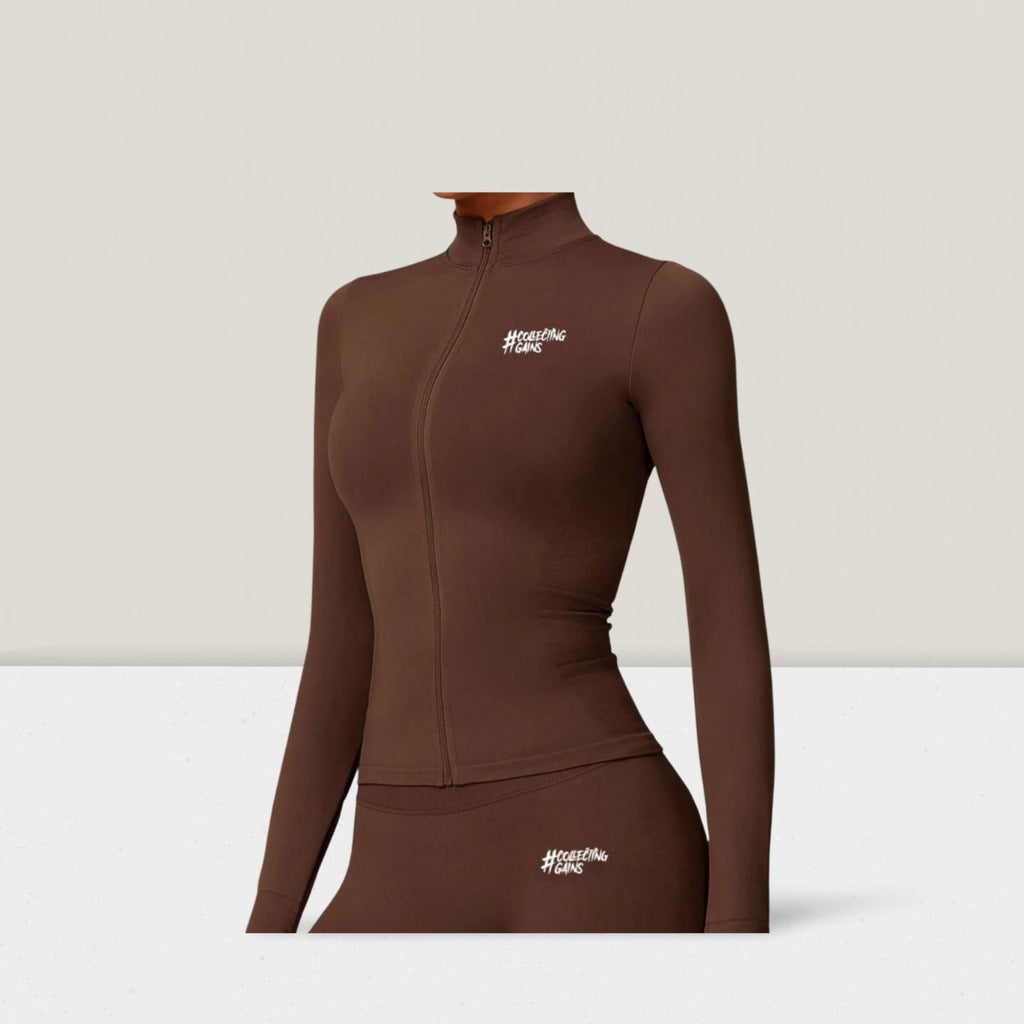 Collecting Gains Zip-Up Top - Brown